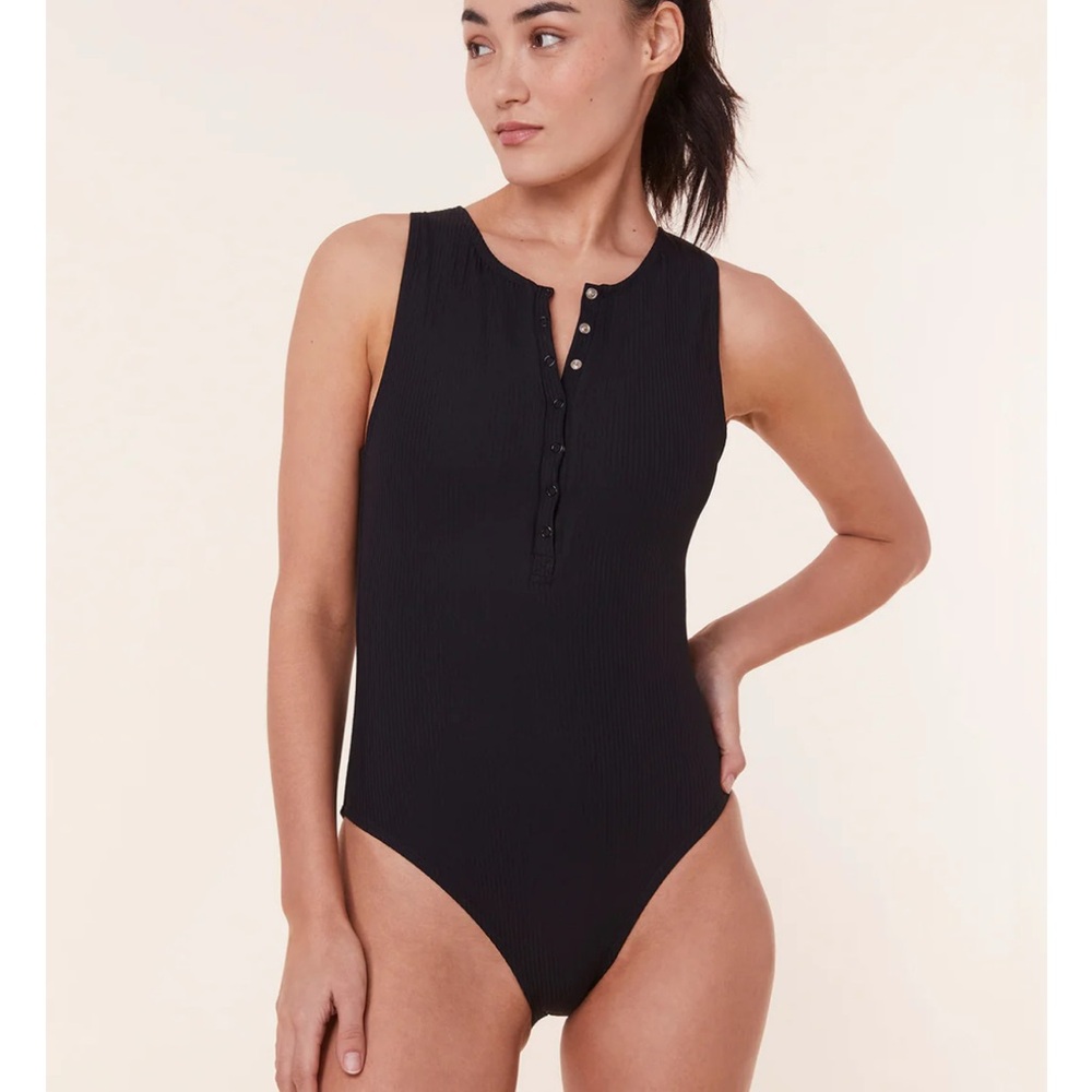 Andie The Malibu One Piece swimsuit in ribbed black